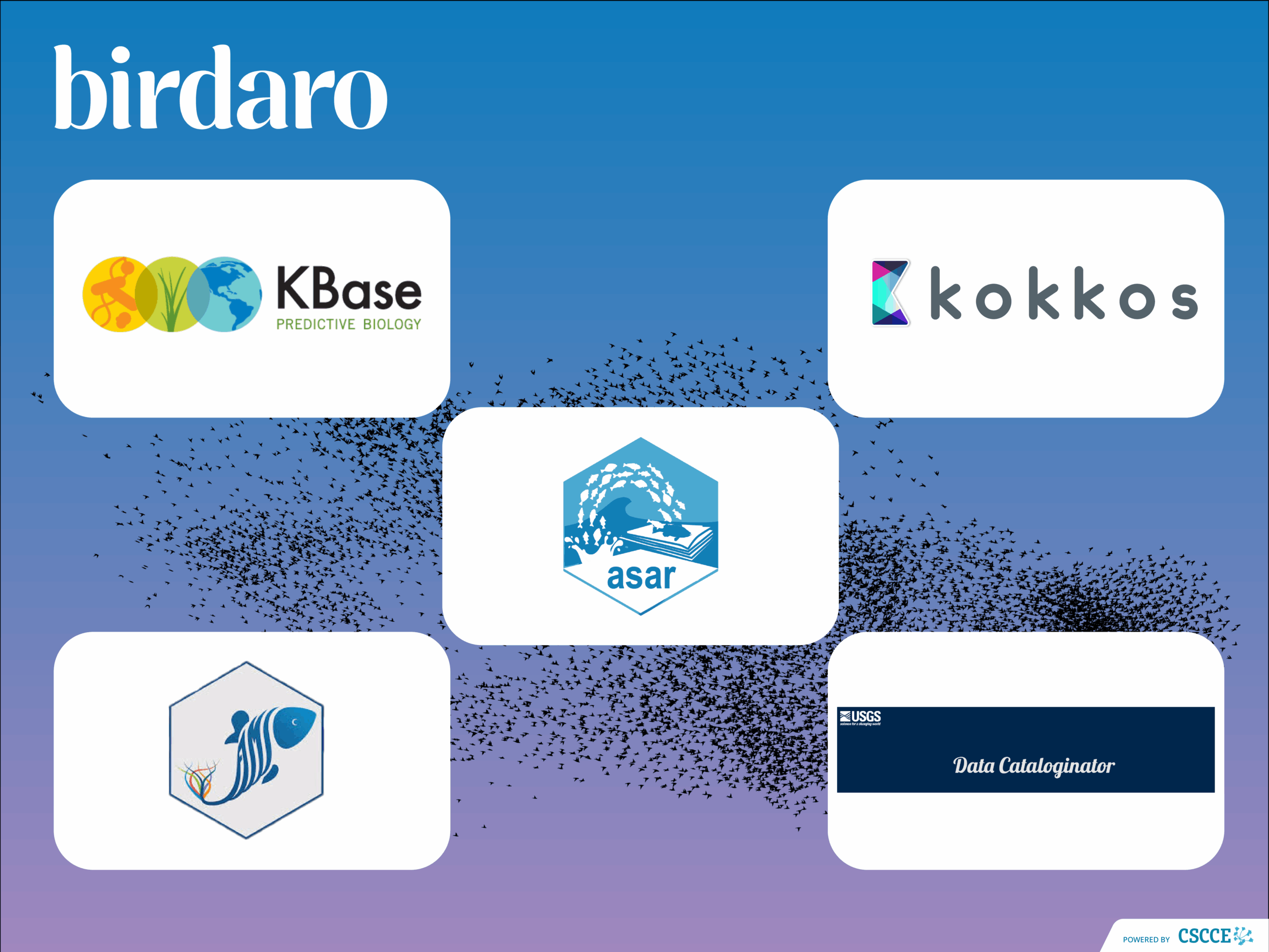 A collage of project logos, including KBase, Kokkos, asar, FIMS, and the USGS Data Cataloginator.