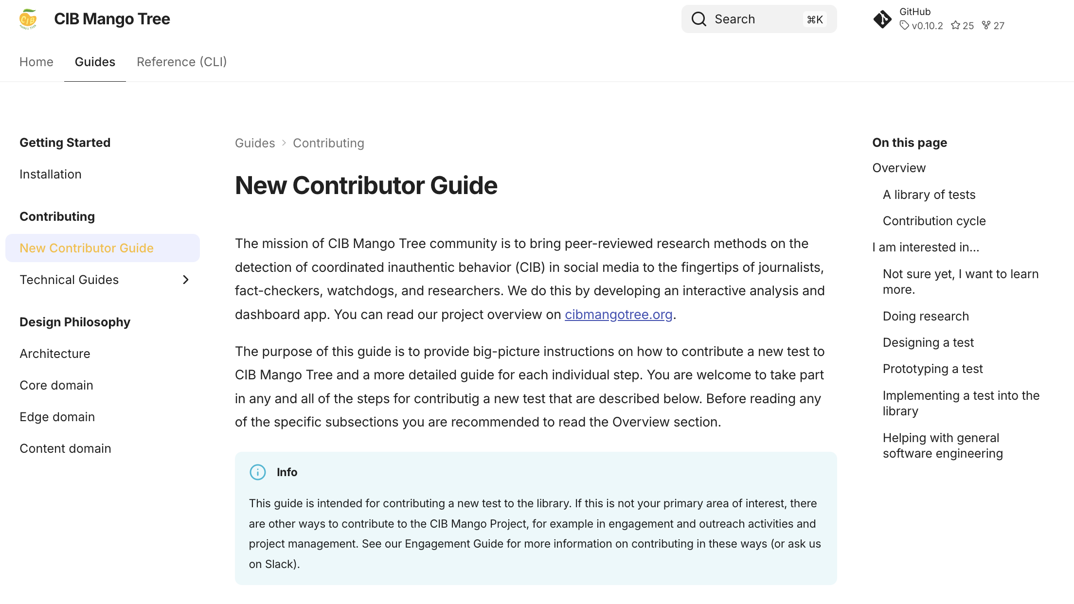 A screenshot of the CIB Mango Tree contributor guide. 