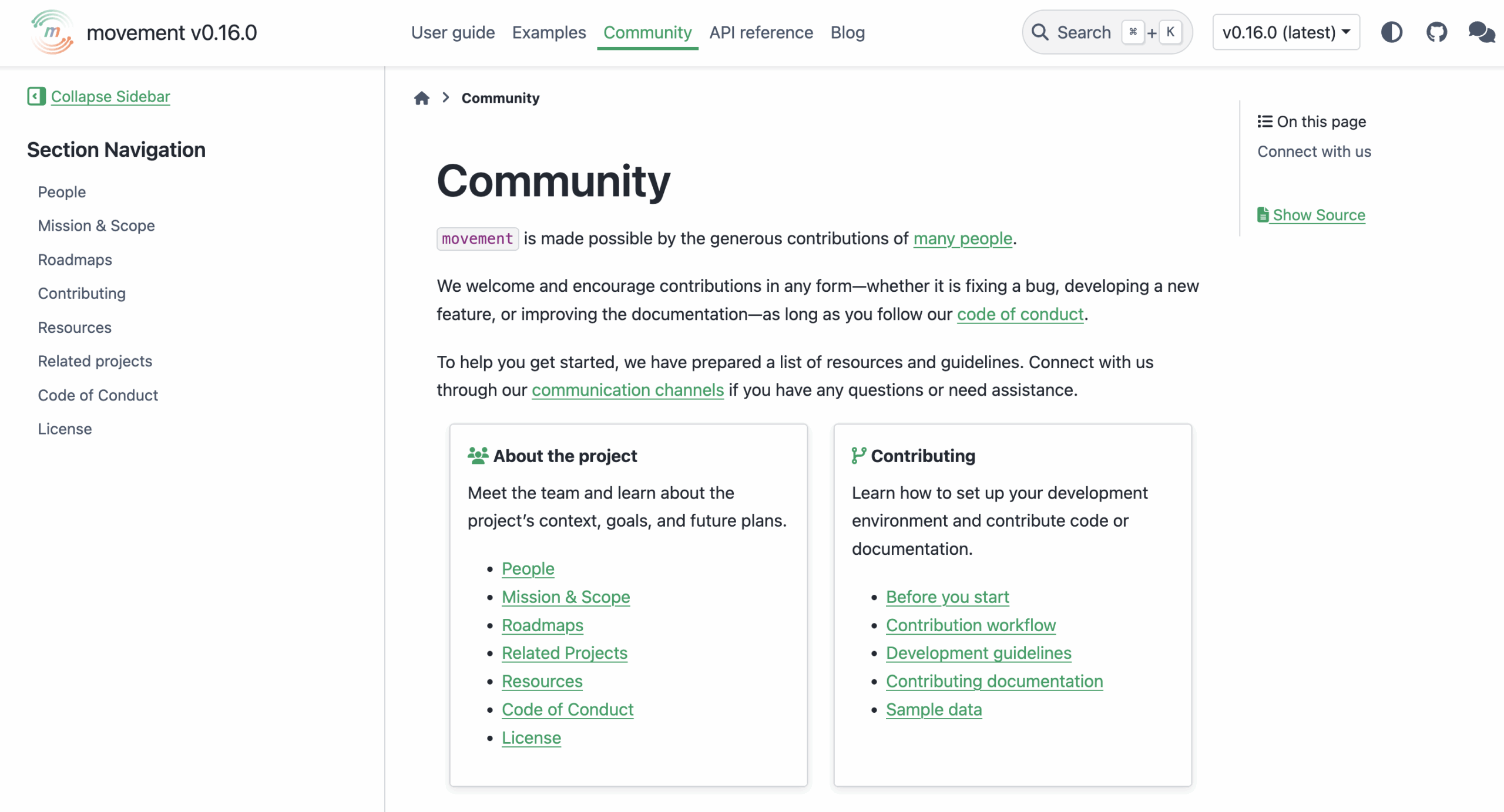 A screenshot of the movement contributor guide.