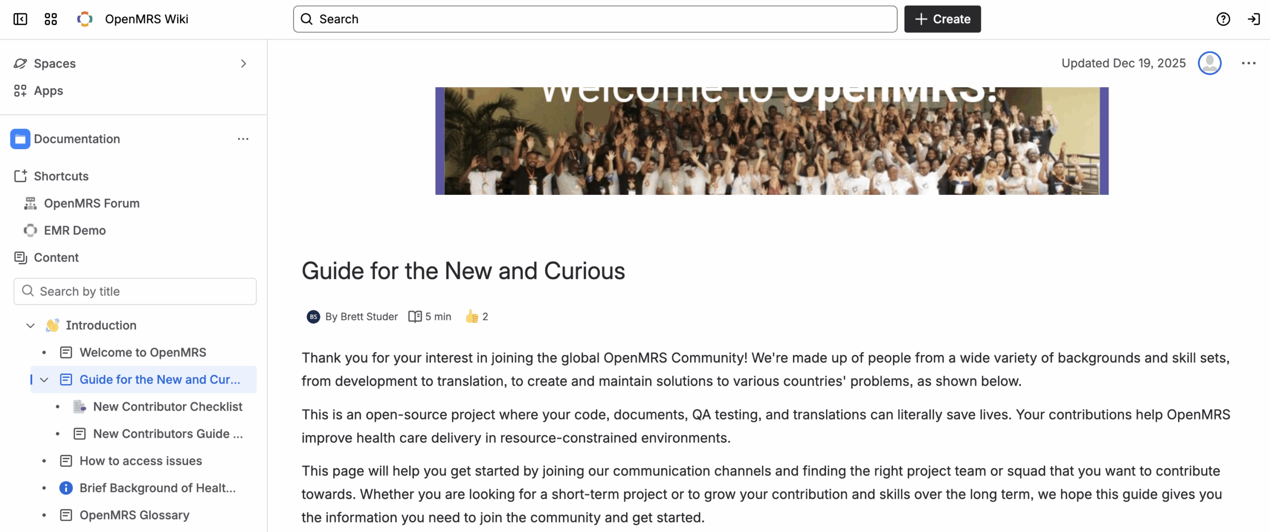 A screenshot of the OpenMRS onboarding guide. 